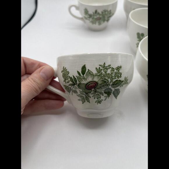 Enoch Wedgwood Tunstall Ltd Kent Green White Tea- Cup Set of 6 & 3 Salad Plates - Picture 5 of 9